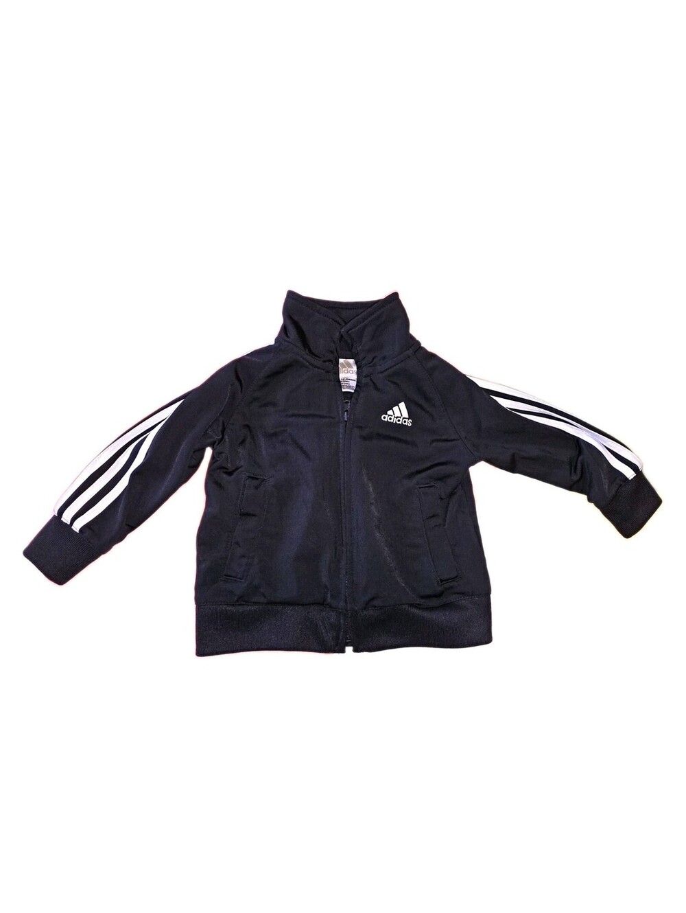 adidas Boys Black/White 3-Stripe Full Zip Track Jacket Logo - 12 Mon